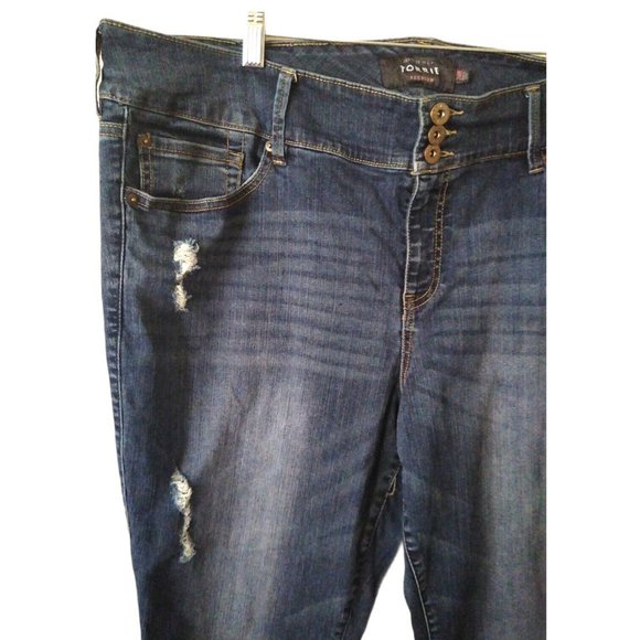 Torrid Womens Premium Distressed Blue Medium Wash Skinny Slim Denim Jeans US 24R - Picture 2 of 12